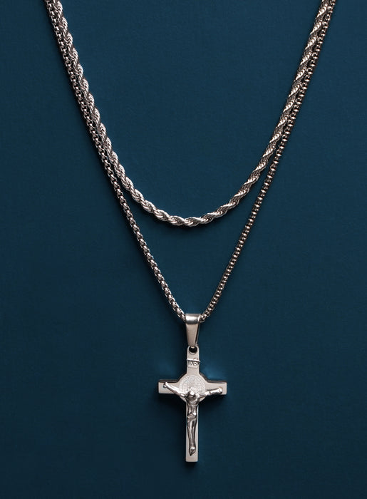 Waterproof SET OF 2 NECKLACES Crucifix and Rope Chain Necklaces WE ARE ALL SMITH: Men's Jewelry & Clothing.   