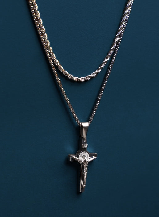 Waterproof SET OF 2 NECKLACES Crucifix and Rope Chain Necklaces WE ARE ALL SMITH: Men's Jewelry & Clothing.   