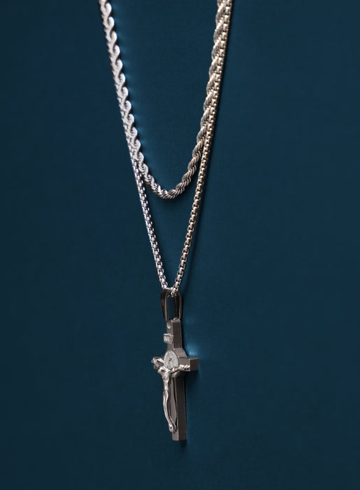 Waterproof SET OF 2 NECKLACES Crucifix and Rope Chain Necklaces WE ARE ALL SMITH: Men's Jewelry & Clothing.   