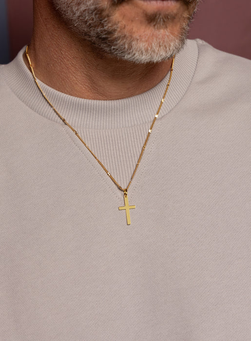 Vermeil Gold Cross on 14k Gold Filled Curb Starburst Chain Necklace for Men Necklaces We Are All Smith   