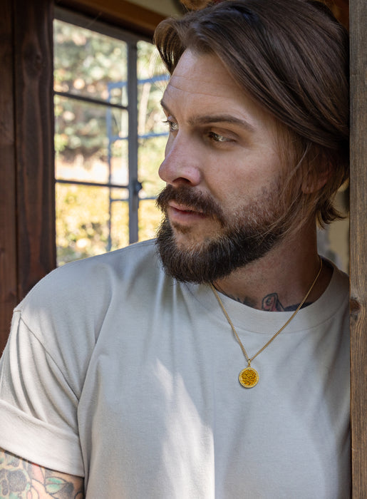 Vermeil Gold Saffron Yellow Enamel Saint Christopher Medal Necklace for Men Necklace WE ARE ALL SMITH: Men's Jewelry & Clothing.