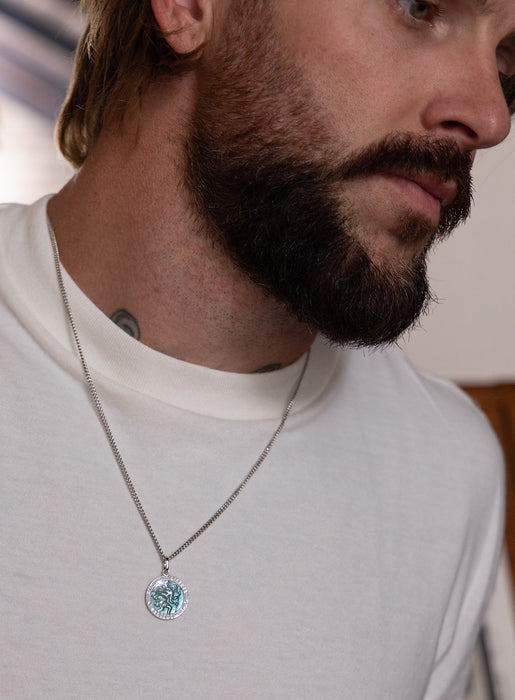 Sterling Silver Blue Enamel Saint Christopher Medal Necklace for Men Necklace WE ARE ALL SMITH: Men's Jewelry & Clothing.
