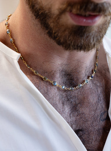 14k Gold Plated Labradorite Chain Necklace for Men