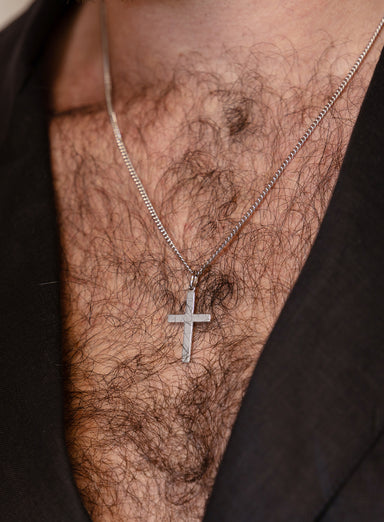 Large 925 Sterling Silver Cross on Sterling Rhodium Coated Curb Chain Necklaces We Are All Smith