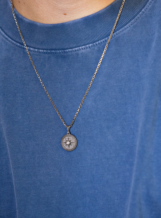 Oxidized Sterling Silver Compass Pendant Necklace for Men Necklace WE ARE ALL SMITH