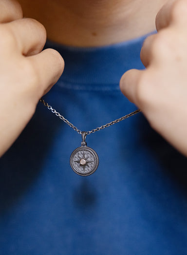 Oxidized Sterling Silver Compass Pendant Necklace for Men Necklace WE ARE ALL SMITH