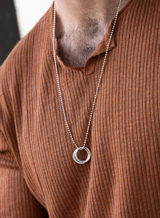 Sterling Silver Double Rings Ball Chain Necklace for Men