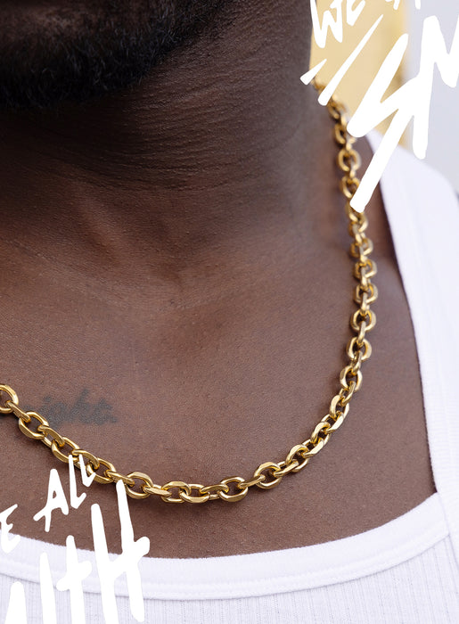 Stainless Steel Gold Plated 8mm Cable Chain Necklace Jewelry WE ARE ALL SMITH