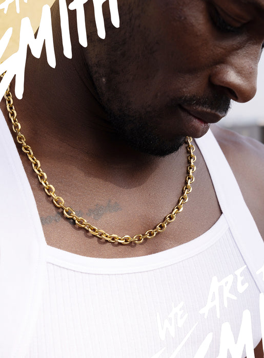 Stainless Steel Gold Plated 8mm Cable Chain Necklace Jewelry WE ARE ALL SMITH