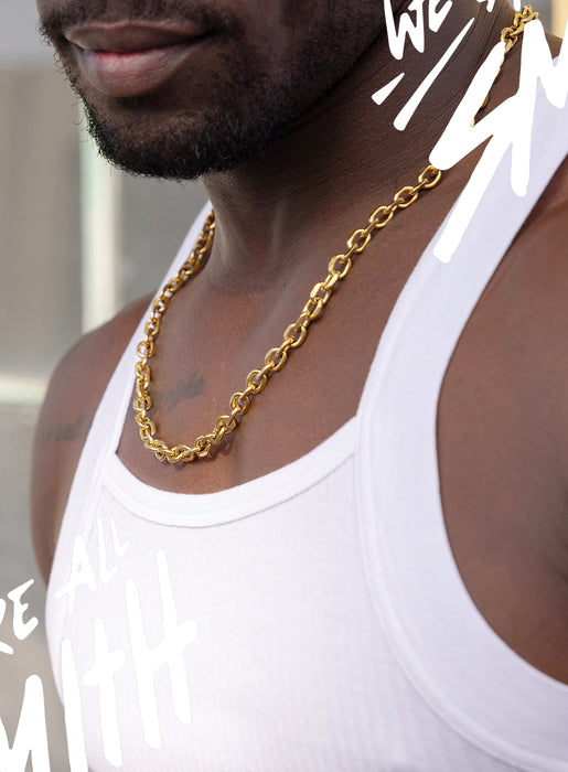 Stainless Steel Gold Plated 8mm Cable Chain Necklace Jewelry WE ARE ALL SMITH