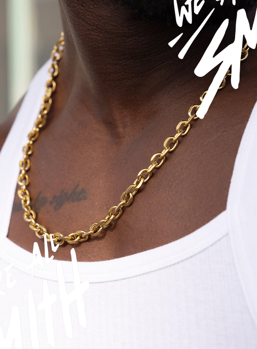 Stainless Steel Gold Plated 8mm Cable Chain Necklace Jewelry WE ARE ALL SMITH