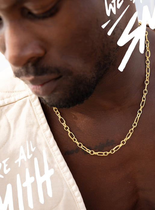 Stainless Steel Gold Plated 7mm Textured Cable Chain Necklace WE ARE ALL SMITH