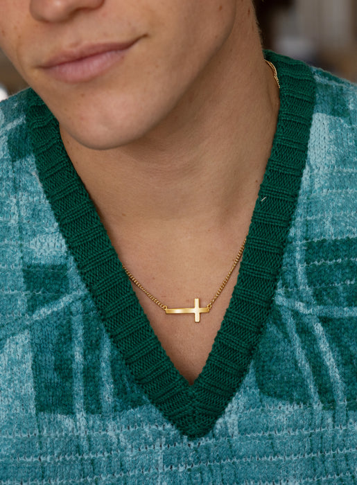 Vermeil Gold Sideways Cross on 14k Gold Filled Curb Chain Necklaces We Are All Smith