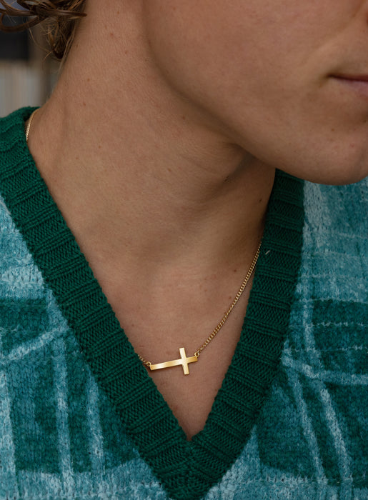 Vermeil Gold Sideways Cross on 14k Gold Filled Curb Chain Necklaces We Are All Smith