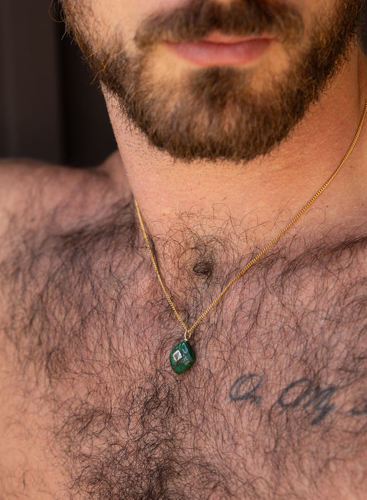 Malachite and Topaz Pendant on 14k Gold Filled Curb Chain