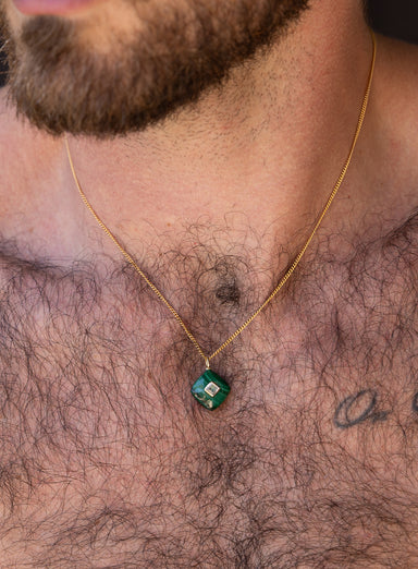 Malachite and Topaz Pendant on 14k Gold Filled Curb Chain