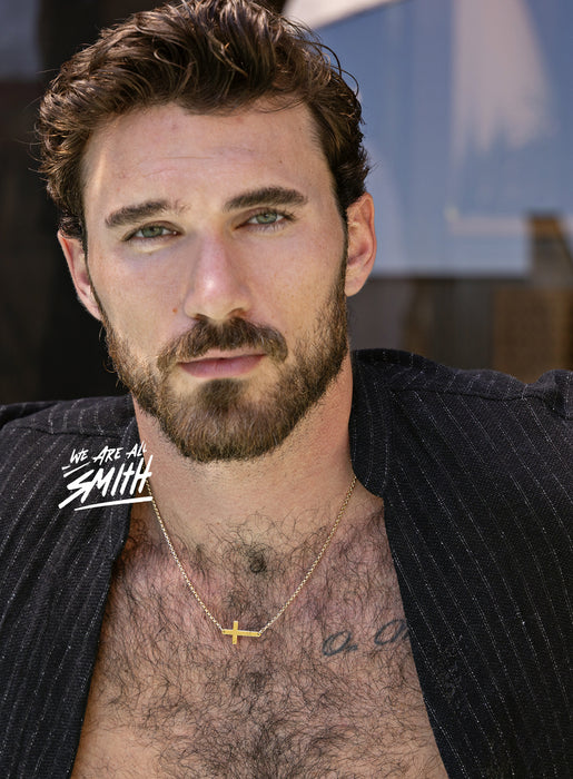 Gold Vermeil Sideways Cross Pendant on 14k Gold Filled Rolo Chain Necklaces We Are All Smith