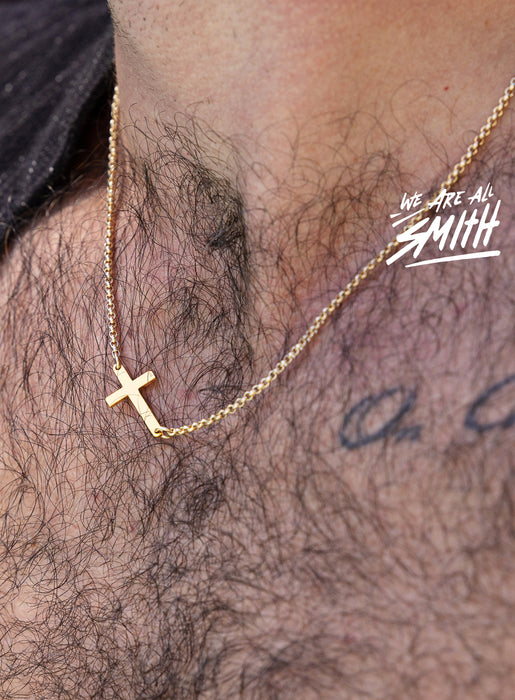Gold Vermeil Sideways Cross Pendant on 14k Gold Filled Rolo Chain Necklaces We Are All Smith