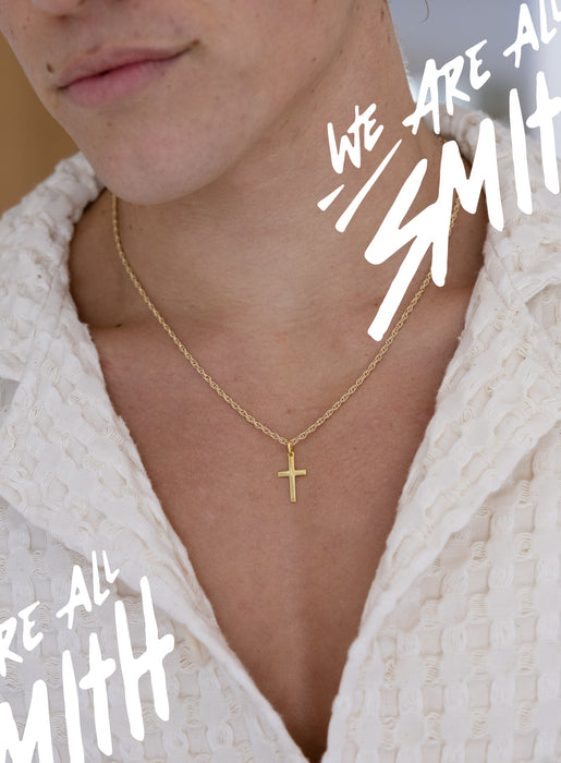 14k Gold Vermeil Small Cross on 14K Gold Filled Rope Chain Necklaces We Are All Smith