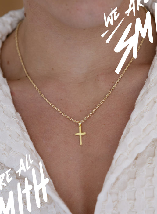 14k Gold Vermeil Small Cross on 14K Gold Filled Rope Chain Necklaces We Are All Smith