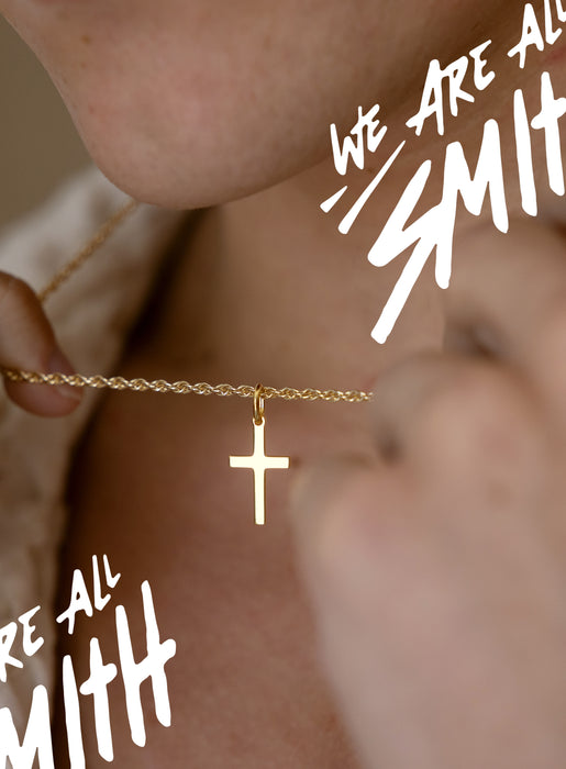 14k Gold Vermeil Small Cross on 14K Gold Filled Rope Chain Necklaces We Are All Smith