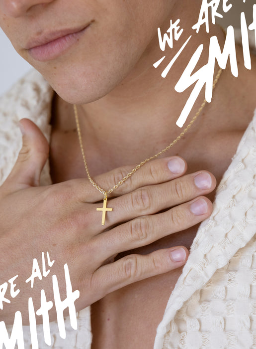 14k Gold Vermeil Small Cross on 14K Gold Filled Rope Chain Necklaces We Are All Smith