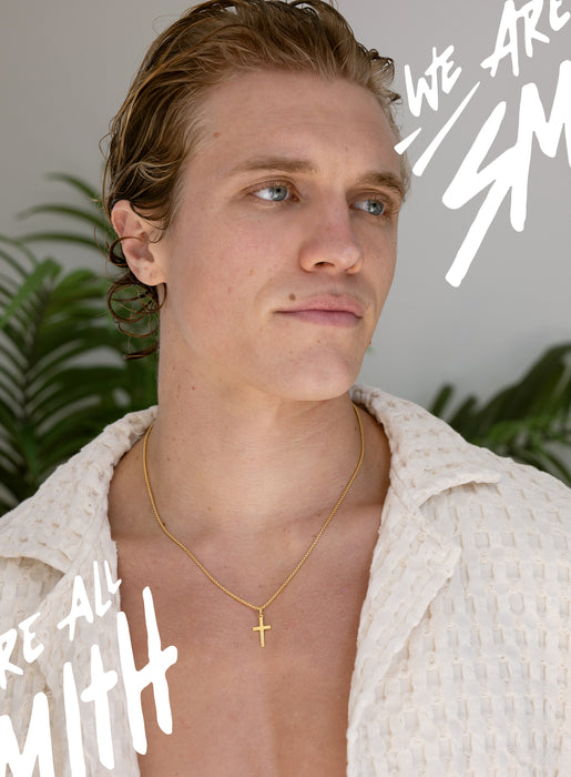 14k Gold Vermeil Small Cross on 14K Gold Filled Venetian Box Chain Necklaces We Are All Smith