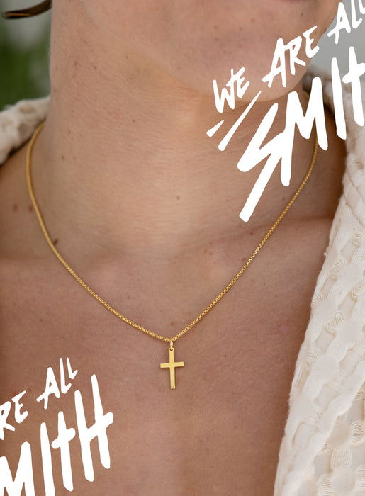 14k Gold Vermeil Small Cross on 14K Gold Filled Venetian Box Chain Necklaces We Are All Smith