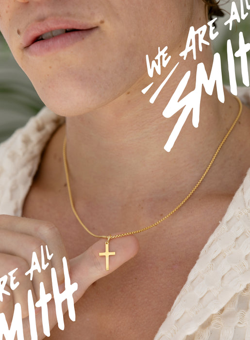 14k Gold Vermeil Small Cross on 14K Gold Filled Venetian Box Chain Necklaces We Are All Smith