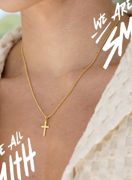 14k Gold Vermeil Small Cross on 14K Gold Filled Venetian Box Chain Necklaces We Are All Smith