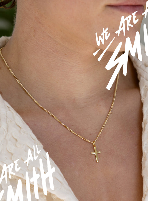 14k Gold Vermeil Small Cross on 14K Gold Filled Curb Chain Necklaces We Are All Smith