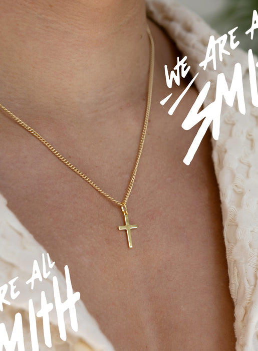 14k Gold Vermeil Small Cross on 14K Gold Filled Curb Chain Necklaces We Are All Smith
