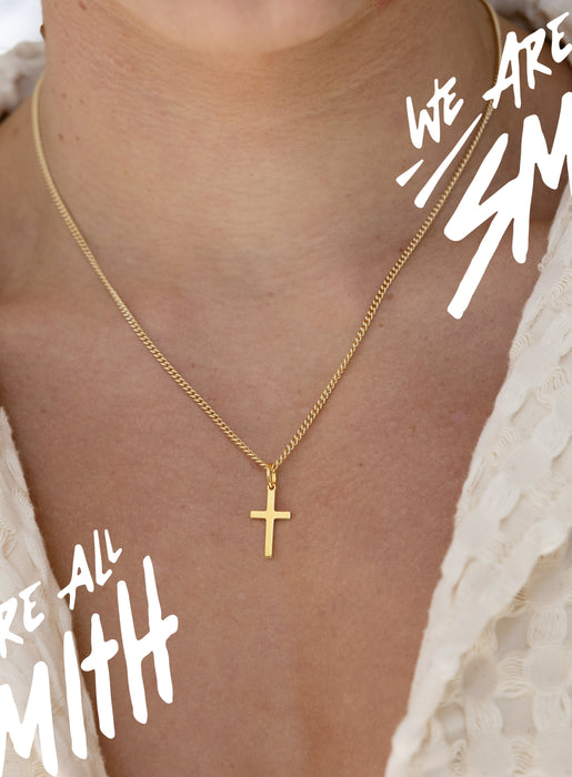14k Gold Vermeil Small Cross on 14K Gold Filled Curb Chain Necklaces We Are All Smith