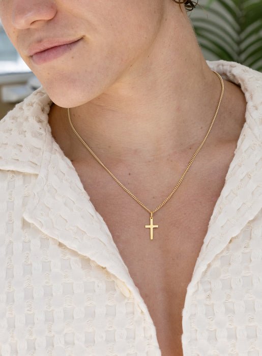 14k Gold Vermeil Small Cross on 14K Gold Filled Curb Chain Necklaces We Are All Smith