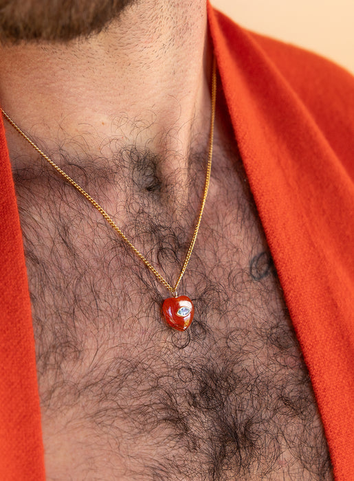 Red Carnelian and Blue Topaz Heart Pendant on 14k Gold Filled Curb Chain Necklace WE ARE ALL SMITH: Men's Jewelry & Clothing.