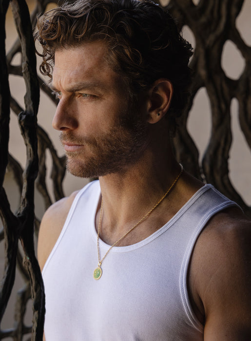 Vermeil Gold Light Blue Enamel Saint Christopher Medal Necklace for Men Necklace WE ARE ALL SMITH: Men's Jewelry & Clothing.