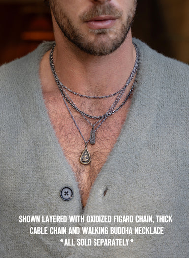 Oxidized Silver Drop Buddha Pendant Curb Chain Necklace for Men Jewelry We Are All Smith