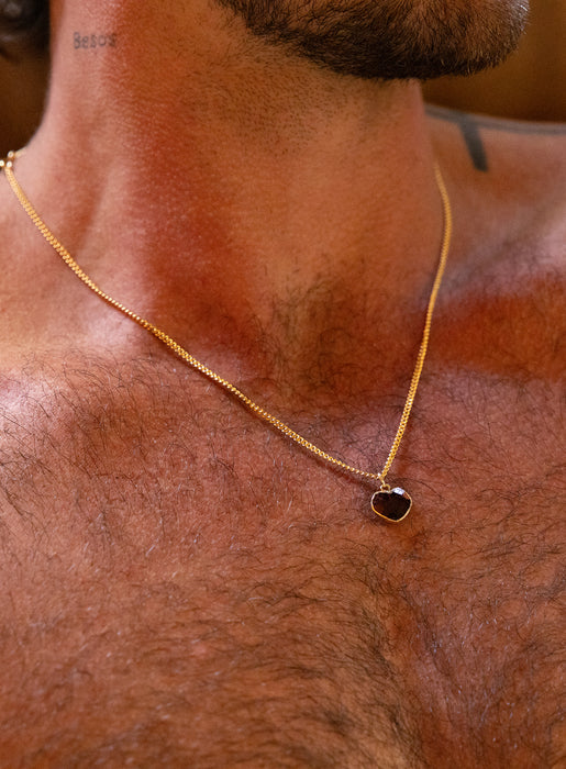 Raw Garnet Heart Shaped 14k Gold Filled Pendant Necklace for Men