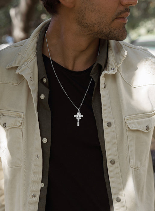 Sterling Silver Cross + Mary Medal Necklace for Men. Necklaces WE ARE ALL SMITH   