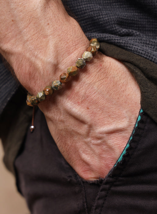 Rhyolite and Sterling Silver Geometric Bead Bracelet for Men Bracelets WE ARE ALL SMITH: Men's Jewelry & Clothing.   