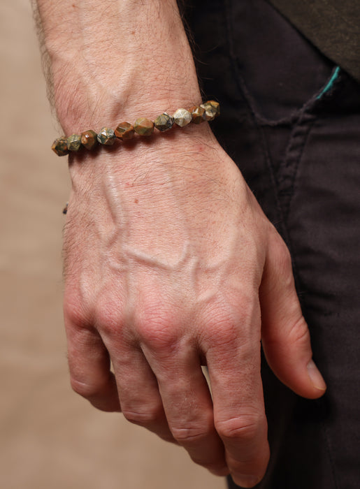 Rhyolite and Sterling Silver Geometric Bead Bracelet for Men Bracelets WE ARE ALL SMITH: Men's Jewelry & Clothing.   