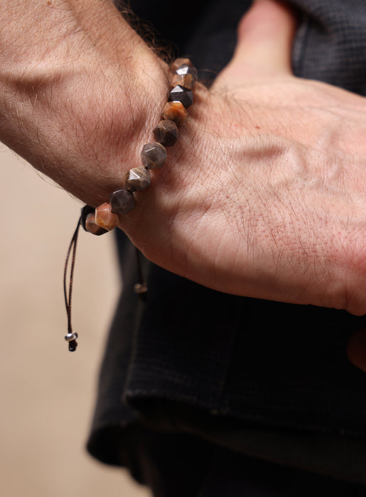 Chocolate Sunstone and Sterling Silver Men's Bead Bracelet Bracelets WE ARE ALL SMITH: Men's Jewelry & Clothing.   