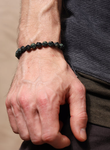 Kambaba Jasper and Sterling Silver Bead Bracelet for Men Bracelets WE ARE ALL SMITH: Men's Jewelry & Clothing.   