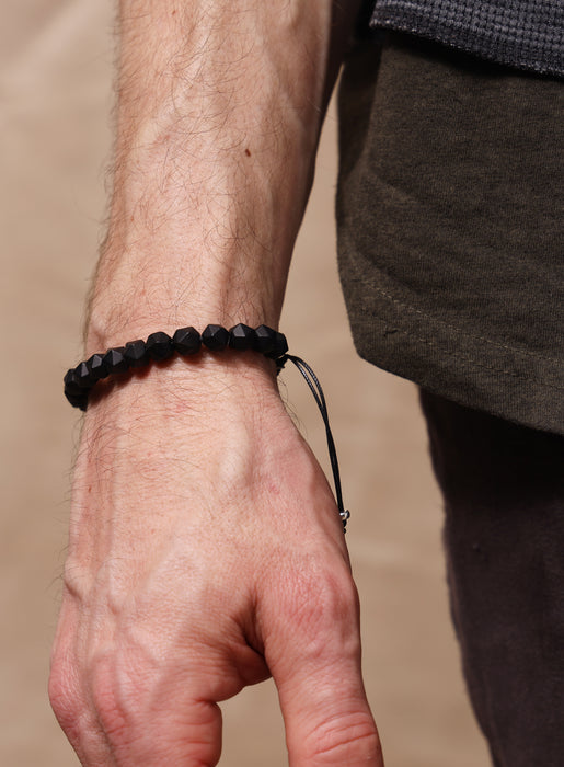 Matte Black Onyx and Sterling Silver Men's Bead Bracelet Bracelets WE ARE ALL SMITH: Men's Jewelry & Clothing.   