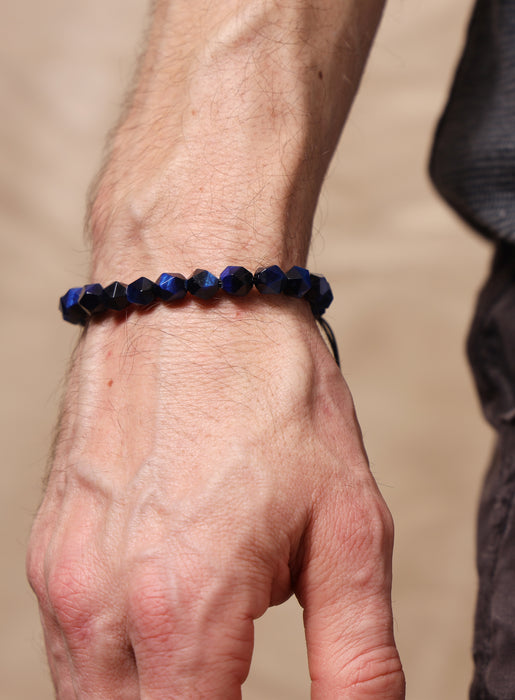 Blue Tiger Eye and Sterling Silver Bead Men's Bracelet Bracelets WE ARE ALL SMITH: Men's Jewelry & Clothing.   