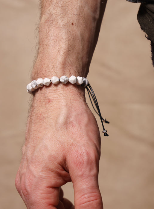 White Howlite and Sterling Silver Bead Bracelet for Men Bracelets WE ARE ALL SMITH: Men's Jewelry & Clothing.   