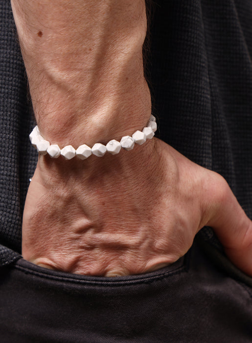 White Howlite and Sterling Silver Bead Bracelet for Men Bracelets WE ARE ALL SMITH: Men's Jewelry & Clothing.   