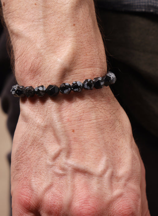 Snowflake Obsidian and Sterling Silver Men's Bead Bracelet Bracelets WE ARE ALL SMITH: Men's Jewelry & Clothing.   