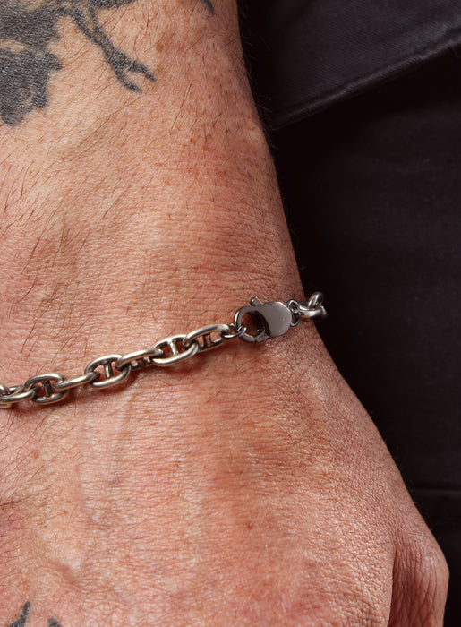 Oxidized 925 Sterling Silver Double Anchor Chain Bracelet for Men Bracelets WE ARE ALL SMITH: Men's Jewelry & Clothing.   