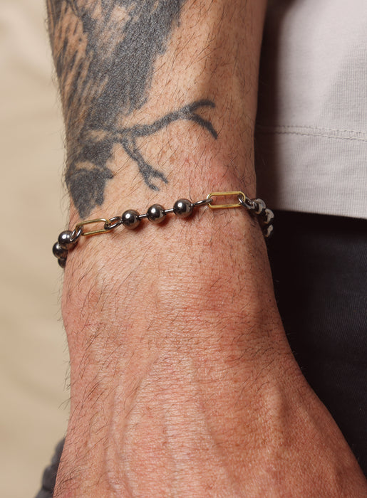 14K Gold Filled + Gunmetal Sterling Silver Ball Chain Bracelet for Men Bracelets WE ARE ALL SMITH: Men's Jewelry & Clothing.   